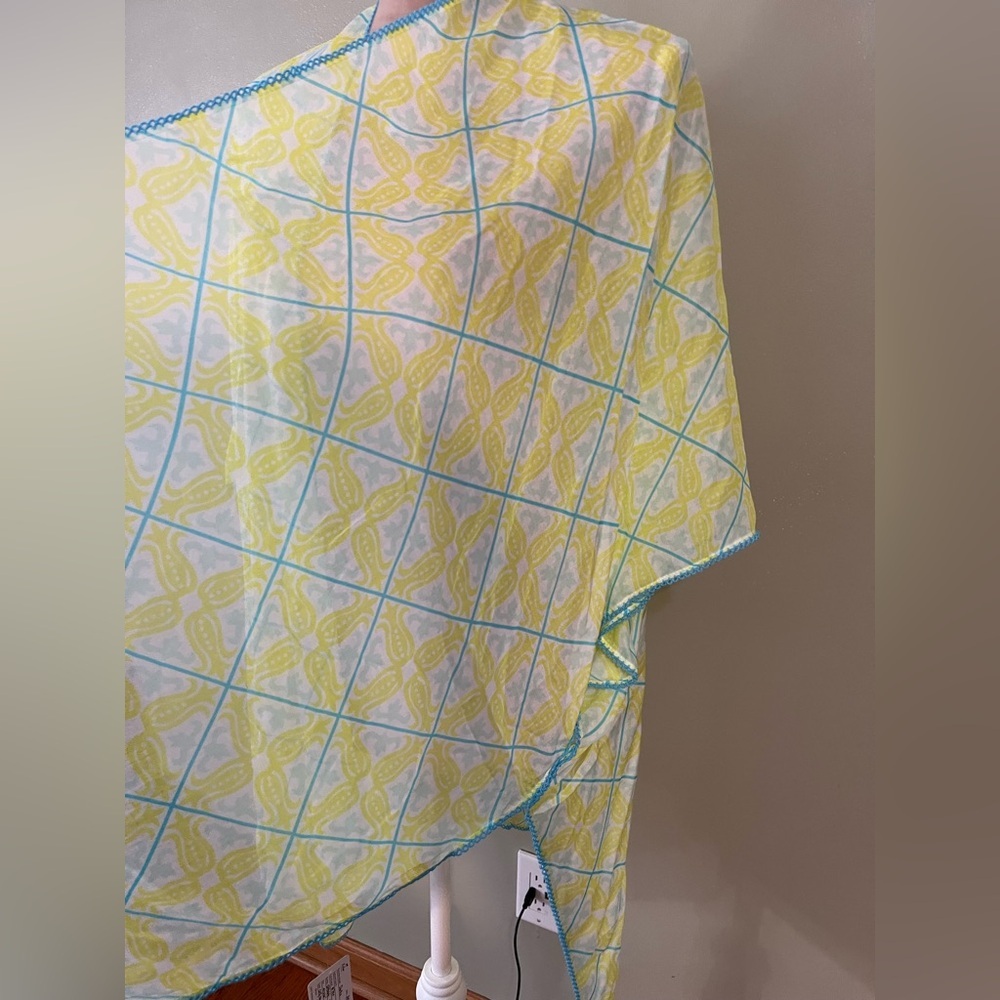 Echo Yellow and Blue Patterned Kimono Swim Cover Up NWT OS - Picture 3 of 6